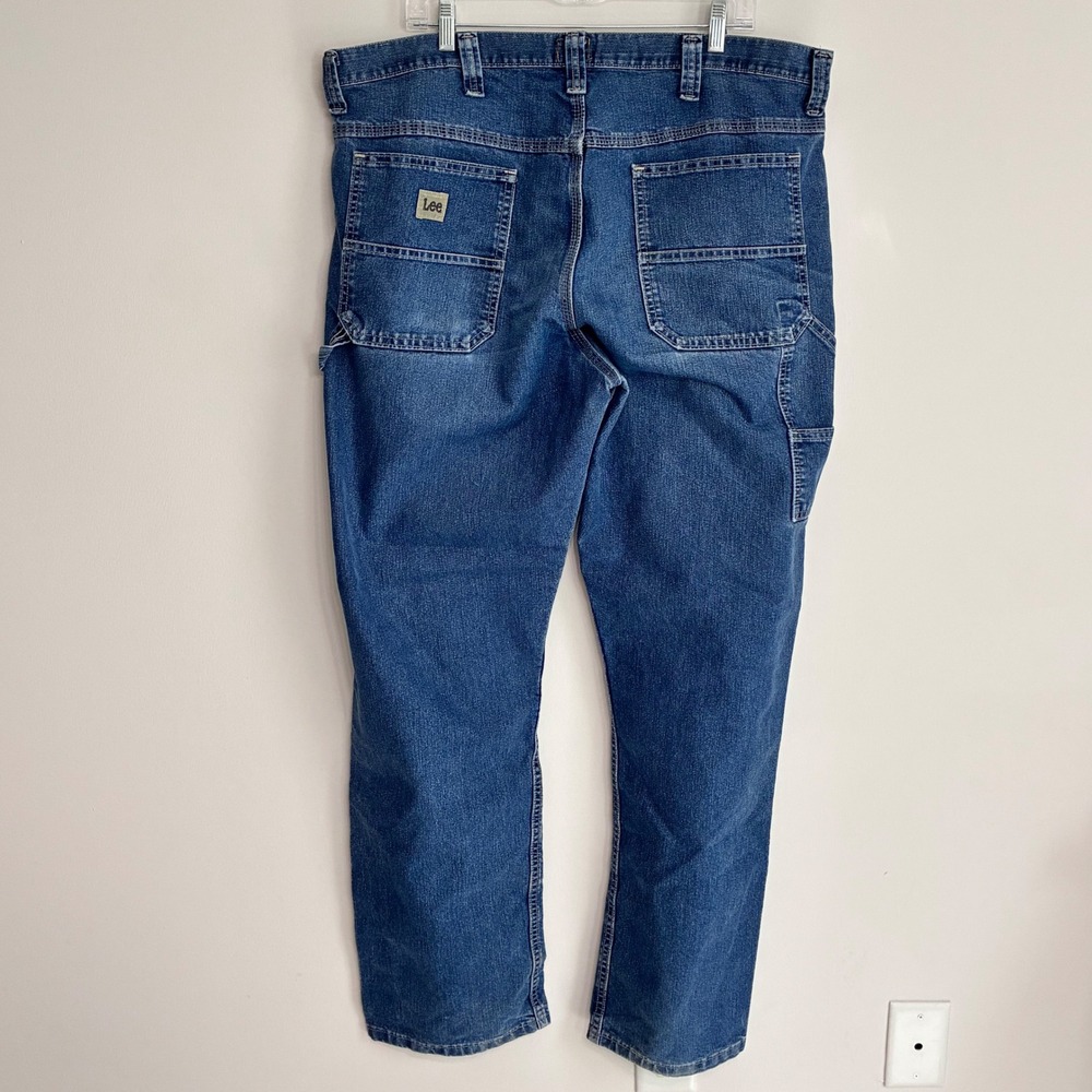 Lee Dungarees Mens Carpenter Jeans Medium Wash Blue Denim Utility Pants 39x31.5